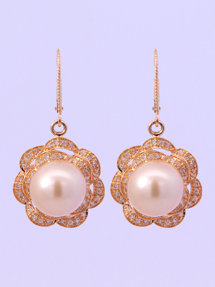 Diamond Earrings with Pearl Center