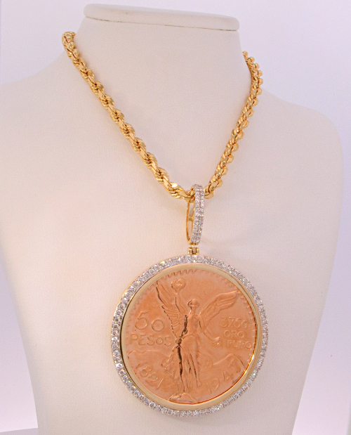 50 PESOS 21.6K COIN WITH Diamond FRAME