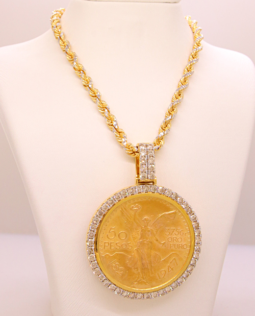 50 Pesos Coin with Diamond Frame Necklace