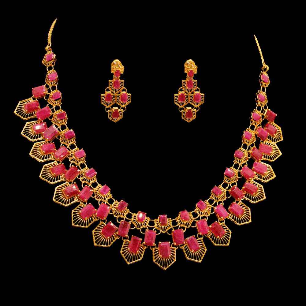 22k Gold Necklace Set With Natural Ruby Stone